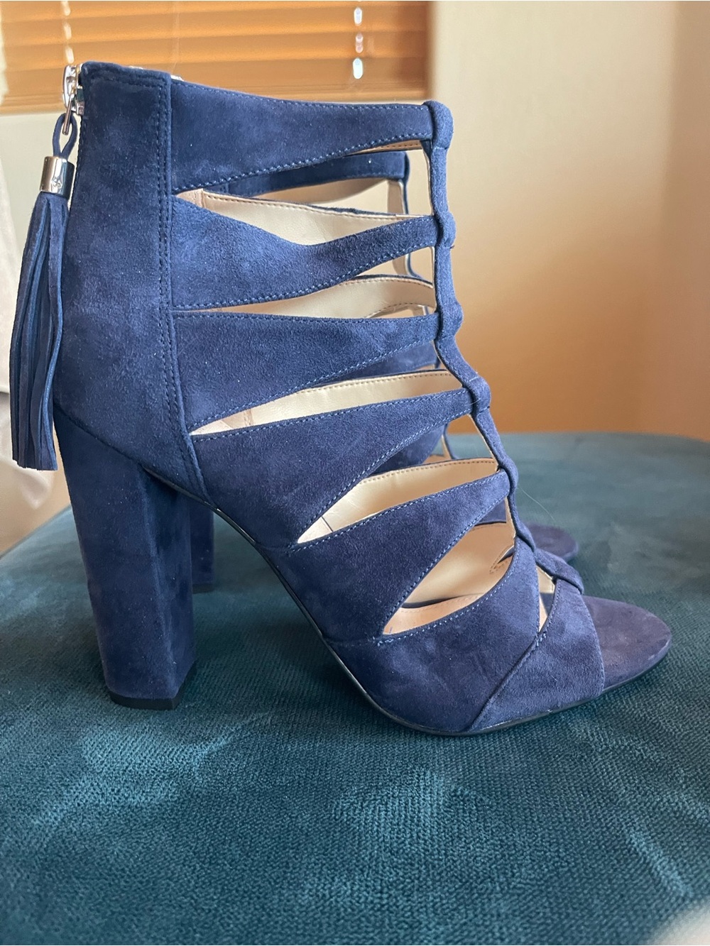 Marc Fisher Navy Suede Cutout Block Heel Booties NWOT